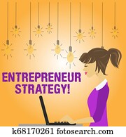 schreibende, merkzettel, ausstellung, unternehmer, strategy., geschaefts, foto, showcasing, establish, und, stützen, a, konkurrenzfähig, vorteil, foto, von, jung, emsige, frau sitzen, seitenansicht, und, arbeiten, sie, laptop.