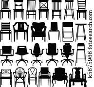stuhl, schwarz, silhouette, satz stuhl, schwarz, silhouette, satz