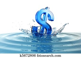 us dollar sign falling into water with splash us dollar sign falling into water with splash