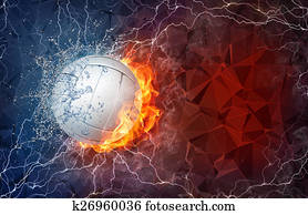 Volleyball ball in fire and water Volleyball ball in fire and water