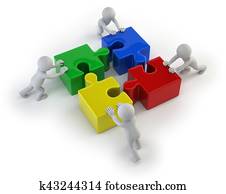 3d small people - team with the puzzles