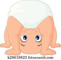 Cartoon baby girl playing upside do