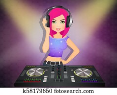 illustration of DJ girl at the console illustration of DJ girl at the console
