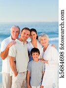 leuchtend, familie, strand