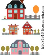 lindo, familia, edificios, conjunto