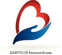 mano, y, corazón, logotipo