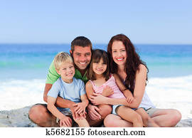 portret, od, niejaki, rodzina, na plaży