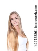 Pretty Long Hair Woman Looking at Camera