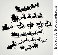 silhouette, abbildung, von, fliegen, weihnachtsm?nner, und, weihnachten, rentier silhouette, abbildung, von, fliegen, weihnachtsm?nner, und, weihnachten, rentier