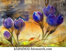 Watercolor painting of the beautiful spring flowers. Watercolor painting of the beautiful spring flowers.