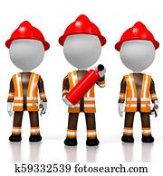 3D fireman brigade, white background 3D fireman brigade, white background