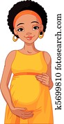 africano, mujer embarazada, preparado, a