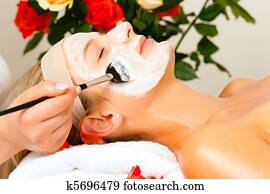 cosméticos, e, beleza, -, aplicando, máscara facial