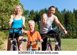 család, lovaglás, bicycles, helyett, sport