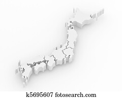 Map of Japan on white isolated background. 3d Map of Japan on white isolated background. 3d