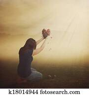 mulher, com, quebrada, heart.