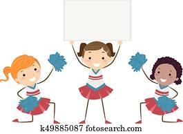 Stickman Kids Girls Cheering Board Illustration Stickman Kids Girls Cheering Board Illustration
