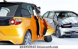 Two cars crashed in accident. Close up Low view angle. Two cars crashed in accident. Close up Low view angle.