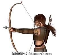 Young Elven Hunter with Bow - portr
