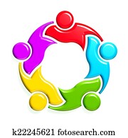 קבץ, של, 5, people-holding, ב, circle., 3d, עצב, ב, רקע לבן