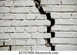 antigas, rachado, parede tijolo