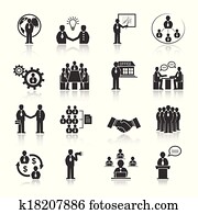 empresarios, reunión, iconos, conjunto