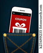 mobile phone with christmas coupon in pocket mobile phone with christmas coupon in pocket