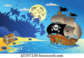 Night seascape with pirate ship 1 Night seascape with pirate ship 1