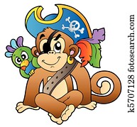 pirata, macaco, com, papagaio