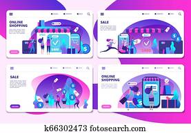 Shopping, online shopping, sale landing page vector templates Shopping, online shopping, sale landing page vector templates