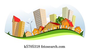 vector, stad, -, zomer