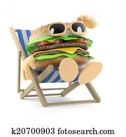 3d Beefburger relaxes in a deckchair 3d Beefburger relaxes in a deckchair