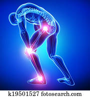 Anatomy of male joint pain on blue Anatomy of male joint pain on blue