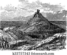 borsippa, oder, birs, nimrud, in, babil, irak, während, dass, 1890s, altmodisch, stich