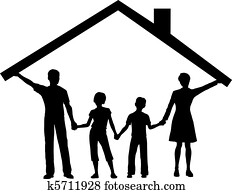 familie, under, hus, tak, hjem, tak, over, kids