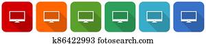 Screen, monitor, display, computer icon set, flat design vector illustration in 6 colors options for webdesign and mobile applications Screen, monitor, display, computer icon set, flat design vector illustration in 6 colors options for webdesign and mobile applications