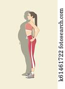 Slim fit woman standing with fat shadow