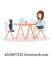 Woman having breakfast.