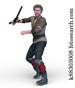 3d, השבה, של, לוחם, עם, חרב