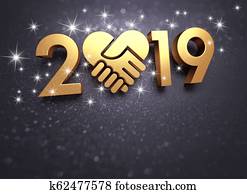 feliz ano novo, 2019, cartão cumprimento, para, compartilhar