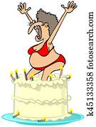 Homely girl jumping out of a cake Homely girl jumping out of a cake