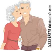 Senior Couple Kiss Cheek