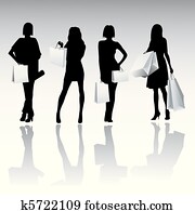 silueta, meninas, shopping