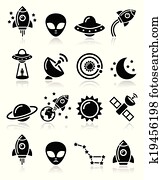 Space and UFO vector icons set Space and UFO vector icons set
