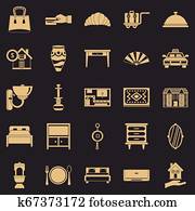 turista, casa, ícones, jogo, simples, estilo