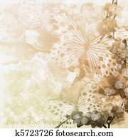 פרפרים, ו, סחלבים, פרחים, רקע בז', (, 1, של, set)