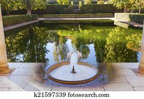 alhambra, binnenplaats, el, partal, fontijn, pool, reflectie, granada, een