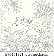 Little rhinoceros walking through jungle Little rhinoceros walking through jungle