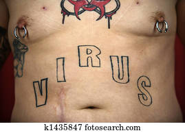 Man with tattoos and piercings.