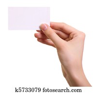 Paper card in woman hand isolated on white background